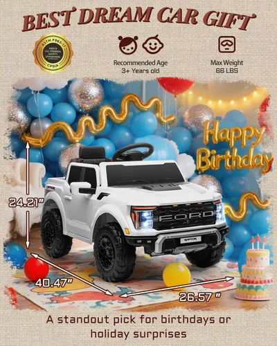 Vista 4 de First Ride On Ford F-150 Raptor - Camión infantil de 12 V, color blanco