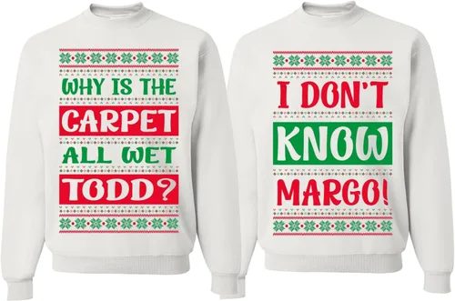 Vista 30 de Wild Bobby Why is The Carpet All Wet Todd Margo - Sudaderas con gráfico de Navidad para parejas