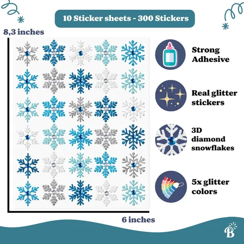 Vista 2 de Copos de nieve con purpurina de Navidad, diamantes dimensionales 3D, calcomanías de Navidad para manualidades, calcomanías navideñas para tarjetas