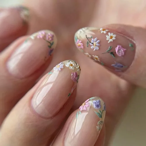 Vista 30 de Uñas postizas a presión de almendra marrón, medianas con diseños de leopardo y purpurina, uñas postizas en forma de almendra otoñal, uñas acrílicas