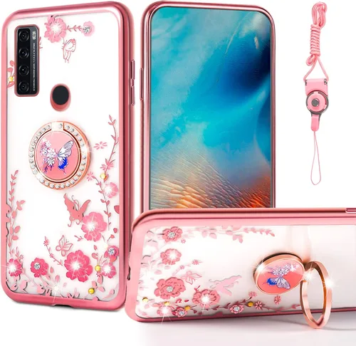 Vista 24 de nancheng Funda de teléfono para TCL A3X (A600DL), funda para Alcatel TCL A3X niñas y mujeres, bonita funda de silicona transparente con purpurina