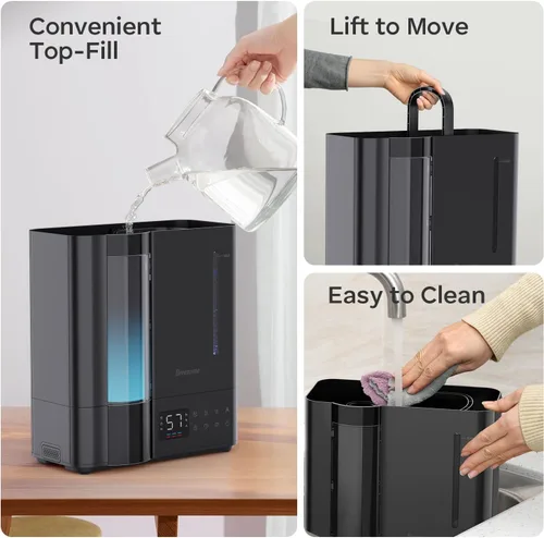 Vista 8 de BREEZOME Humidificadores de 8L para dormitorio, niebla cálida y fría para habitación grande, humidificador ultrasónico de llenado superior, sensor