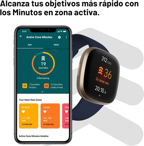 Vista 4 de Fitbit Versa 3 - Reloj inteligente de salud y fitness con GPS, frecuencia cardíaca 24/7, Alexa integrado, batería de más de 6 días, azul Azul