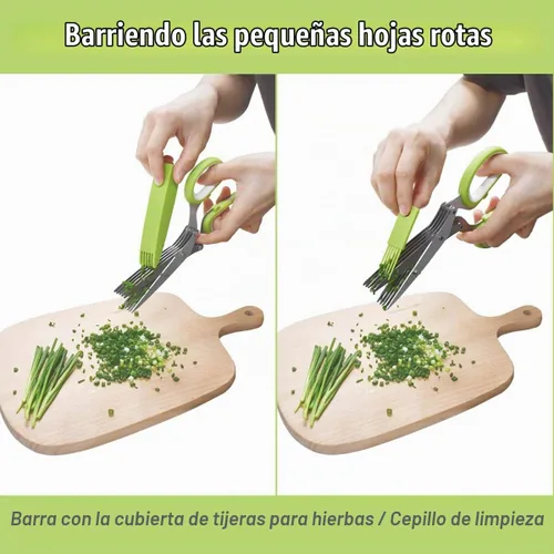 Vista 5 de Tijeras de corte de hierbas de 5 cuchillas con cubierta de seguridad, peine de limpieza - verde