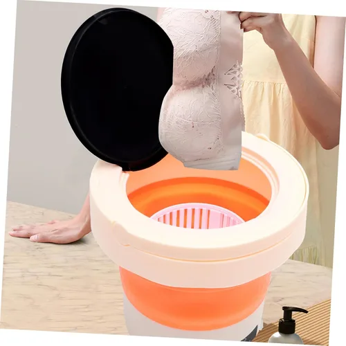 Vista 6 de Lavadora portátil plegable pequeña lavadora con rotación de alta velocidad para viajes, camping, viajes de negocios, diseño ligero para eliminar
