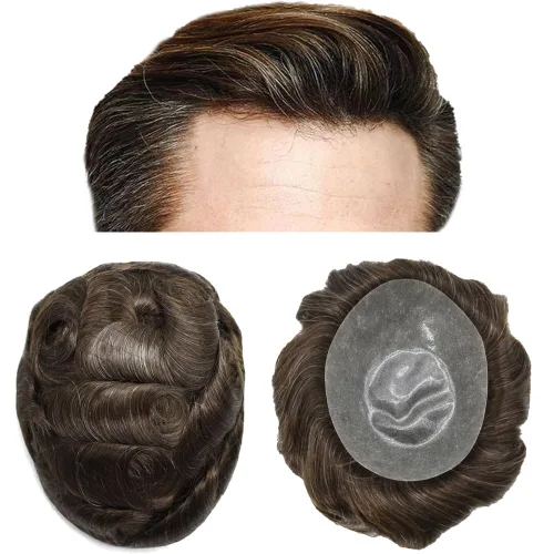 Vista 41 de PU Toupee para hombres pieza de pelo real sistema de reemplazo de cabello humano para hombres Toupee pieza de pelo para hombres piel polivinílica