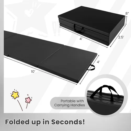 Vista 7 de Giantex 4'x10'x 2" Gymnastics Mat, 4-Panel Folding Aerobics Exercise Mat w/Hook & Loop Fastener, Carrying Handle, Portable Tumbling Mat for