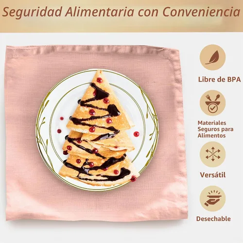 Vista 4 de Reli. Platos de plástico desechables, borde blanco/dorado, 50