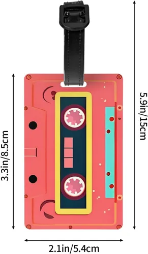Vista 4 de Etiqueta de equipaje retro Mixtape para maleta, linda etiqueta de equipaje con lazo para pulsera para mujeres y niñas, bolsa de viaje