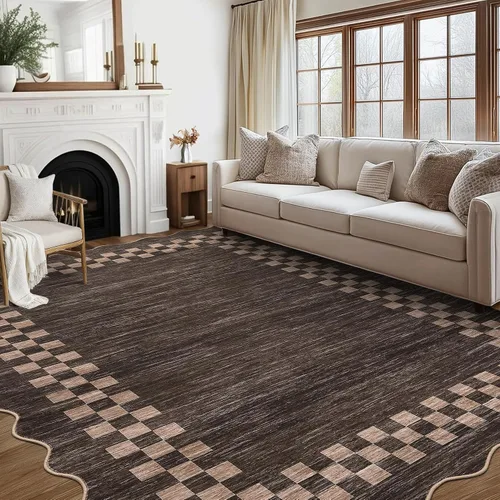 Vista 103 de GarveeHome Alfombra lavable de 5 x 7 pies para sala de estar, alfombra Beige festoneado