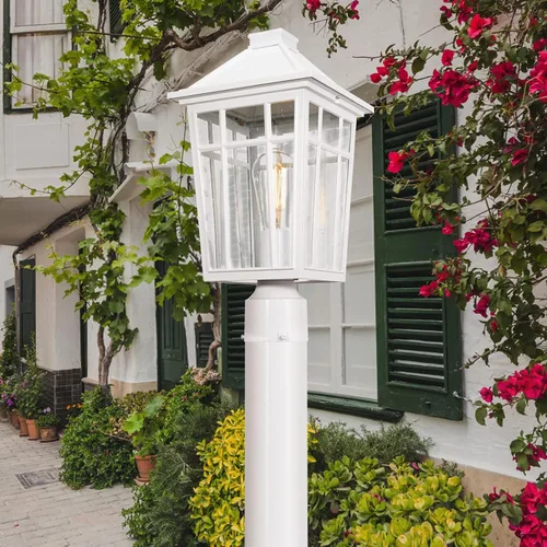 Vista 8 de Darkaway Luces de poste grandes para exteriores de 17 pulgadas + adaptador de luz de poste, postes de lámpara con iluminación exterior de vidrio