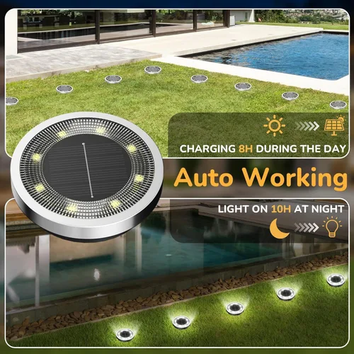 Vista 3 de INCX Luces solares de tierra, paquete de 10 luces solares impermeables para exteriores, luces solares de jardín, iluminación de paisaje para patio