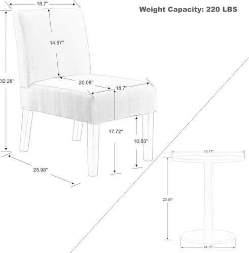 Vista 4 de Juego de 2 sillas decorativas con mesa a juego, sillas laterales tapizadas de lino de madera maciza para sala de estar, dormitorio, sala de espera
