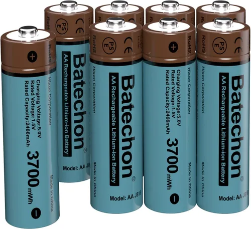 Vista 9 de 2 baterías de litio recargables AA, batería AA de 1.5 V 3700 mWh, recargable, compatible con cámara de rastro y controlador de juego, etc.