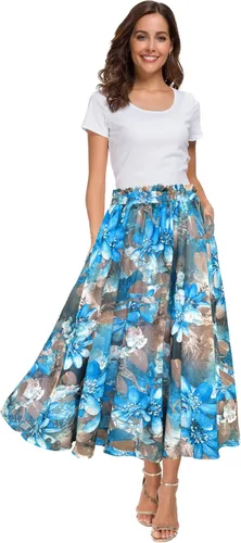 Vista 3 de Afibi - Falda larga con estampado floral de cintura alta y con bolsillos para mujer