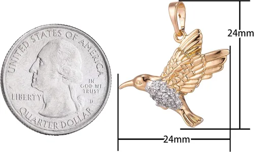Vista 2 de Micro Pave oro Colibrí encanto de oro de 18 quilates lleno de colibrí colgante 0.945inx0.945in oro madera joyería