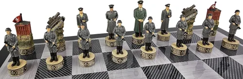 Vista 6 de Juego de ajedrez de la Segunda Guerra Mundial de Estados Unidos vs Alemania con tablero de color de fibra de carbono negro de 18 pulgadas WW2