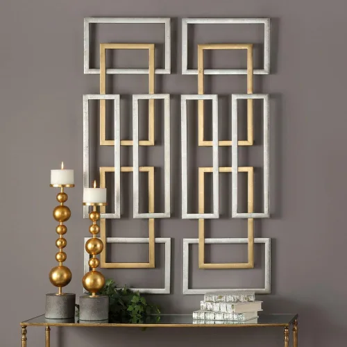 Vista 3 de Uttermost Aerin 50 3/4" H - Juego de arte geométrico de pared de metal (2 unidades)
