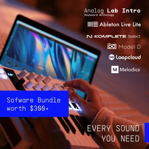 Vista 3 de Arturia MiniLab Controlador de teclado MIDI USB de 3 a 25 teclas con 8 almohadillas de batería multicolor, 8 perillas y software de producción