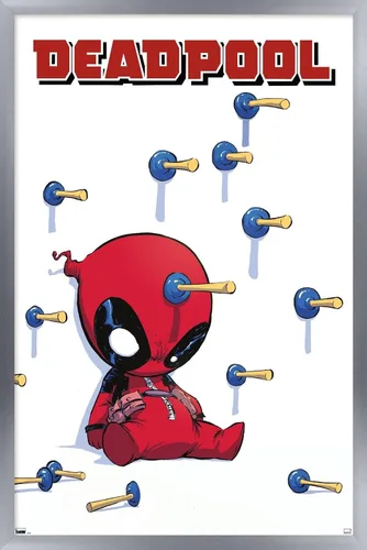 Vista 9 de Trends International Marvel Comics Deadpool - Póster de pared de dardos, 22.4 pulgadas de largo x 14.7 W, versión enmarcada de madera de granero