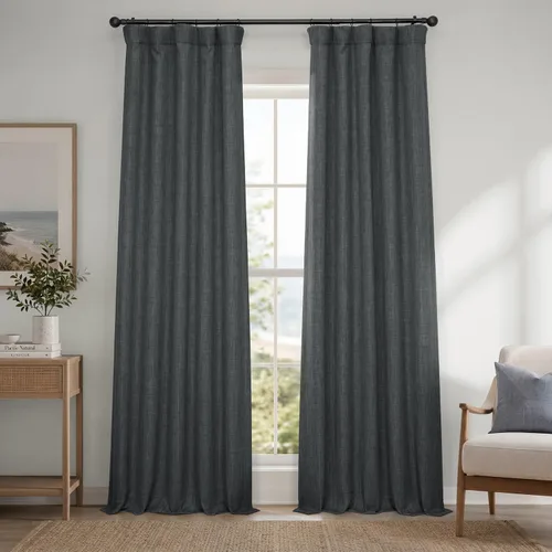 Vista 40 de HPD Half Price Drapes - Cortinas de lino sintético para sala de estar (2 paneles) - 100 pulgadas de ancho x 84 pulgadas de largo - Cortinas