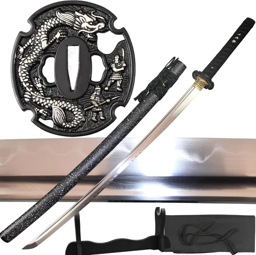 Vista 14 de Espada katana japonesa real hecha a mano, espada samurái de espiga completa, 40.5 pulgadas, bolsa de soporte incluida
