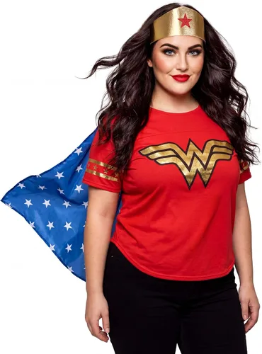 Vista 2 de Plus Size Women's Wonder Woman Costume, Red White & Blue Outfit with Cape & Crown Accessory Superhero Costume