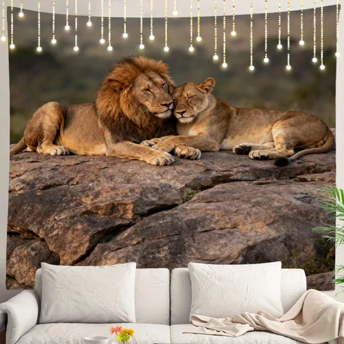 Vista 43 de Shrahala Brown Golden Tapestry, Lion Wall Hanging Hd Print Polyester Backdrop For Dorm Room Bedroom 30 X 40 In