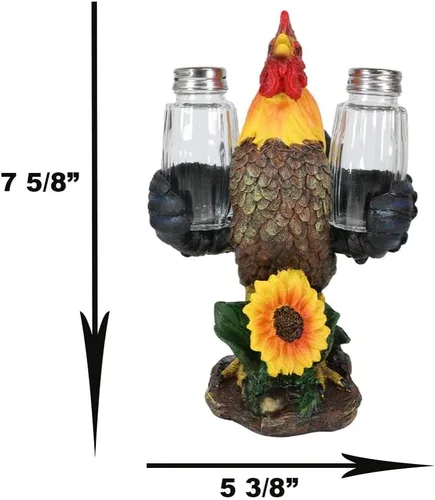 Vista 2 de Ebros Country Farm Barnyard Alpha Rooster - Juego de salero y pimentero, juego de figuras de girasol, aves de corral, pollo, condimentos decorativos