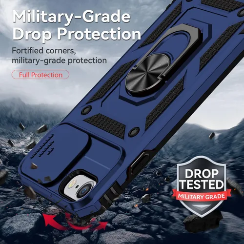 Vista 6 de Funda para iPhone SE 2022/3rd/2020 8/7, con protector de pantalla y funda para cámara, [grado militar] de 16 pies. Funda protectora a prueba de Azul