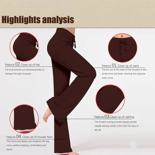 Vista 4 de Pantalones de yoga para mujer, pantalones largos de pierna ancha, pantalones casuales de entrenamiento de cintura alta, pantalones deportivos