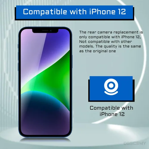 Vista 3 de Para iPhone 12 Cámara Trasera Reemplazo OEM Módulo 12MP Lente Trasera Principal Piezas con Lente Ultra Amplia Lente OIS HDR Fotos 4K Video Flex