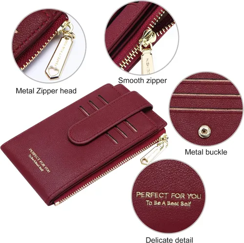 Vista 5 de ZRTARY Slim Card Holder Wallets for Women RFID Bifold Card Case Money Organizer with Zipper Pocket