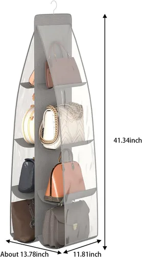 Vista 2 de Fixwal Organizador de bolso para armario, paquete de 2 con 8 bolsillos para colgar, bolsa organizadora de bolsa para coleccionar, organizadores