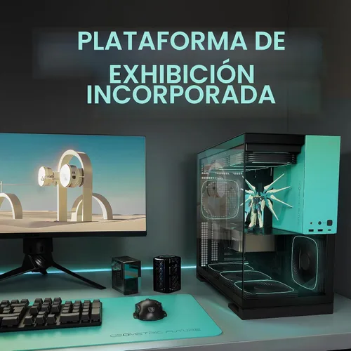Vista 7 de Geometric Future M5 de vidrio templado semitorre, chasis de juego E-ATX/ATX, acero de 1.2mm, Tipo C, paneles sin herramientas, soporte para radiador