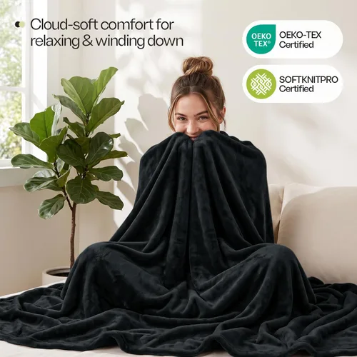 Vista 8 de Utopia Bedding Manta de forro polar negro, tamaño individual, ligera, mullida, suave, antiestática de microfibra (60 x 80 pulgadas)
