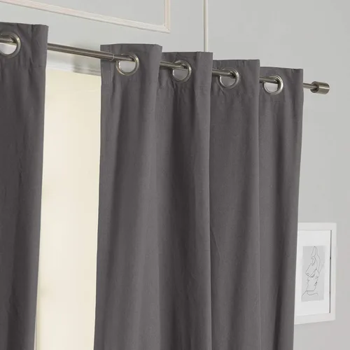 Vista 4 de Best Home Fashion ZeroLight - Cortinas opacas térmicas con ojales texturizados, 100 % de lino, color gris oscuro, 52 pulgadas de ancho x 63 pulgadas