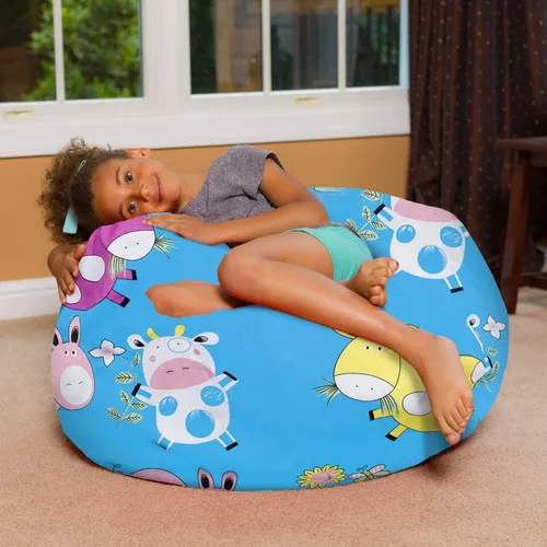 Vista 4 de Posh Beanbags - Puf grande, 38 pulgadas, lona con animales de granja en azul Lienzo Animales de granja en azul