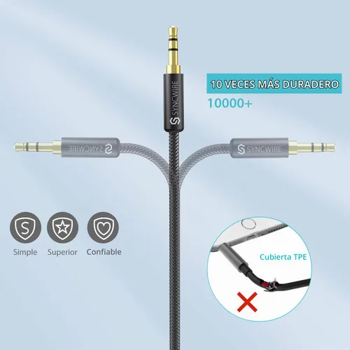 Vista 3 de Syncwire Cable de extensión de audio estéreo de 3.5 mm macho a hembra [Sonido Hi-Fi] [Conector chapado en oro] Cable de extensión AUX trenzado