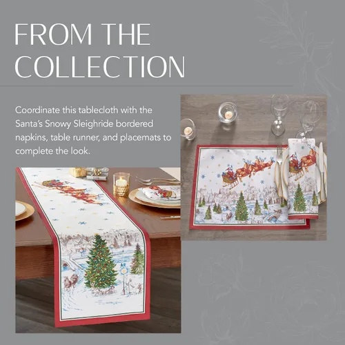 Vista 5 de Elrene Home Fashions Mantel Navideño/de Navidad Santa Snowy Sleighride Resistente a las Arrugas, 70 pulgadas, Redondo