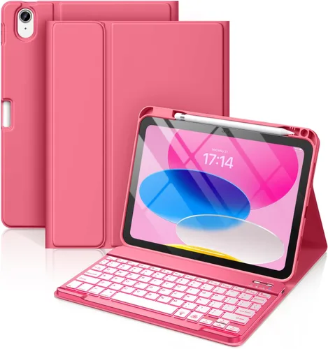 Vista 13 de Hamile Funda para iPad de 11ª y 10ª Generación con Teclado - Funda de Teclado Folio Inalámbrico Desmontable con Retroiluminación de 7