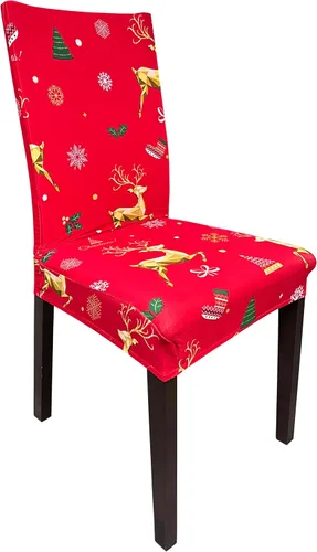 Vista 9 de 4 fundas protectoras de asiento para sillas de comedor con elastano y Navidad (4, estampado de decoración navideña)