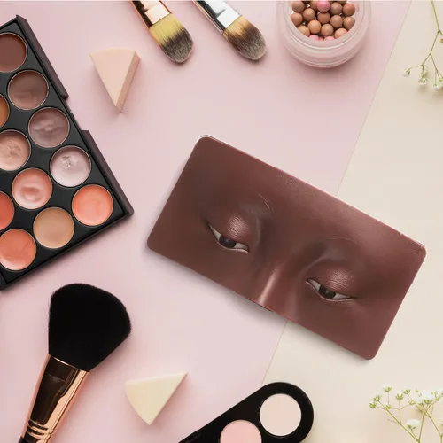 Vista 5 de Tabla facial de práctica de maquillaje, cara de maniquí de silicona reutilizable 3D con 5 brochas de maquillaje, cara de práctica de maquillaje