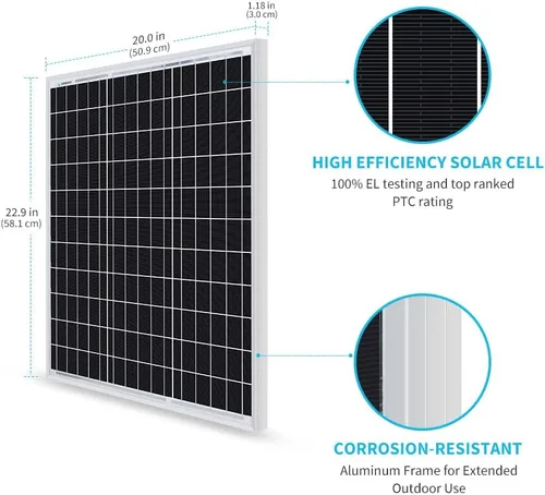 Vista 3 de Renogy Panel solar monocristalino de 50 vatios y 12 voltios (diseño compacto) y soportes Z de montaje en panel solar, construcción ligera