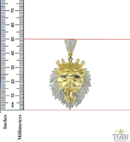 Vista 6 de TGDJ Colgante de oro amarillo de 10 quilates para hombre, cabeza de león, con diamantes redondos de 0.86 quilates (claridad I1-I2 color G-H), Metal