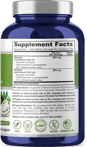 Vista 2 de Graviola, sin OMG, vegano, 500 mg, 200 cápsulas vegetarianas - 200