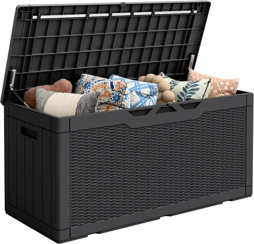 Vista 11 de Flamaker Outdoor Storage Box 80 Gallon Resin Waterproof Deck Box Marrón profundo