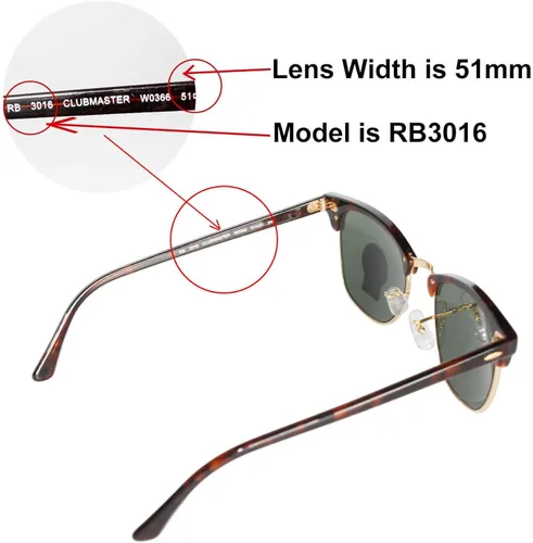 Vista 6 de Walleva Replacement Lenses for Ray-Ban Clubmaster RB3016 51mm- Multiple Options