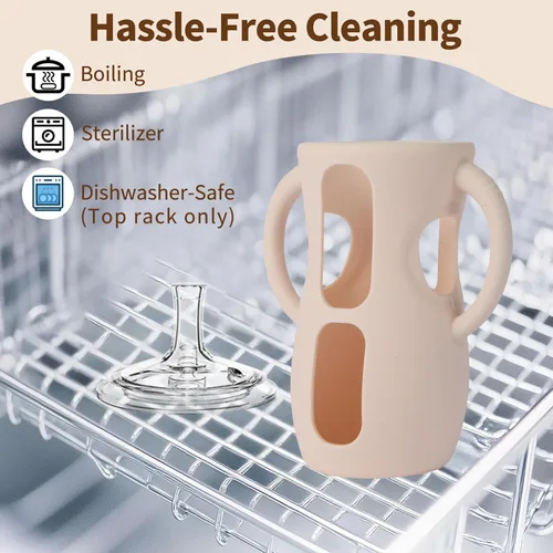 Vista 6 de Kit de Conversión de Vaso con Pajita con Fundas de Silicona para Biberón de Vidrio Natural Avent de 8oz, Kit de Transición de Vasos Entrenadores