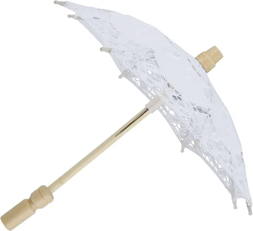 Vista 3 de Sombrilla de encaje para boda, bordado de algodón, hecha a mano, suministros de boda para decoración, disfraz de dama de los años 20 (blanco)